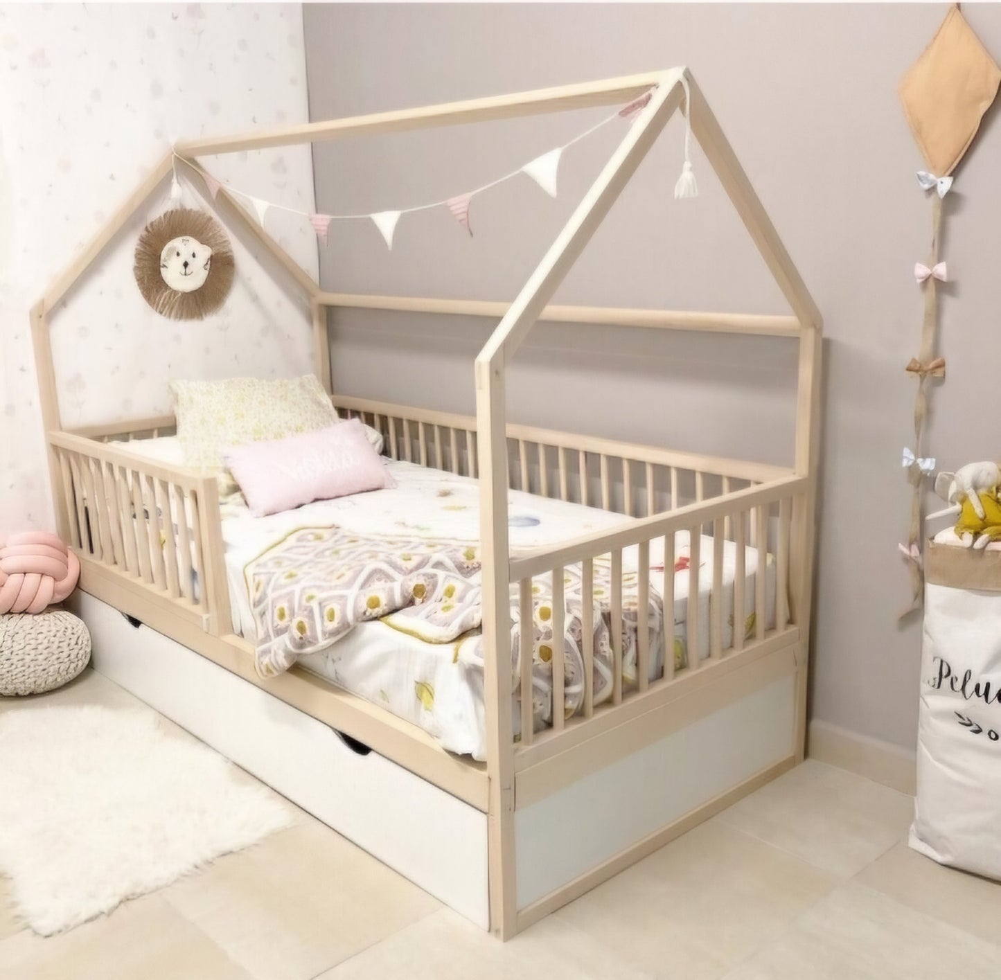 Cama casita nido con barandas